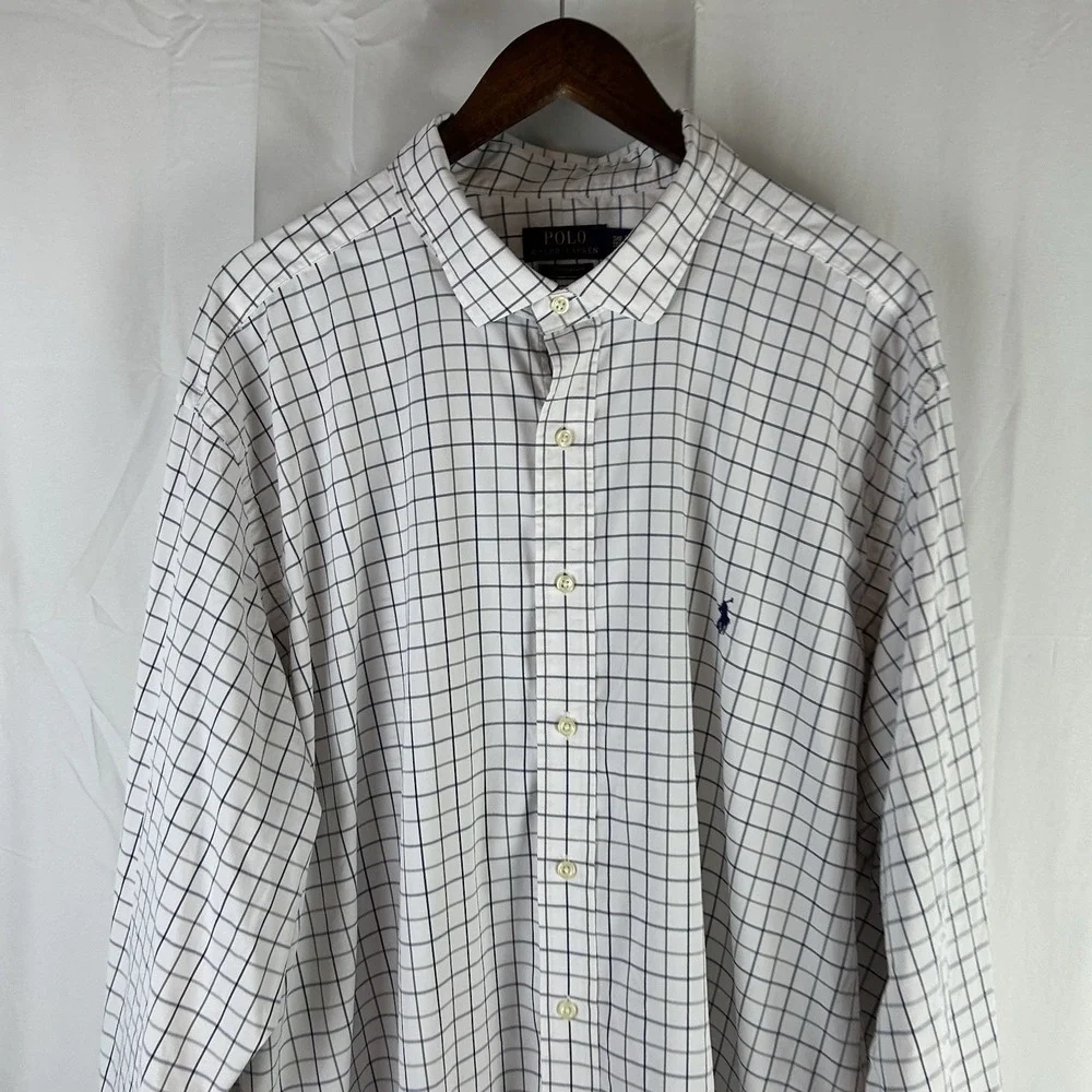 Polo Ralph Lauren Performance Long Sleeve Button Up‎ White Grid Check Men's 3XB